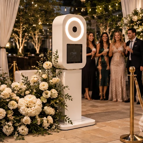 Illustrative elegant photo booth setup at an evening event